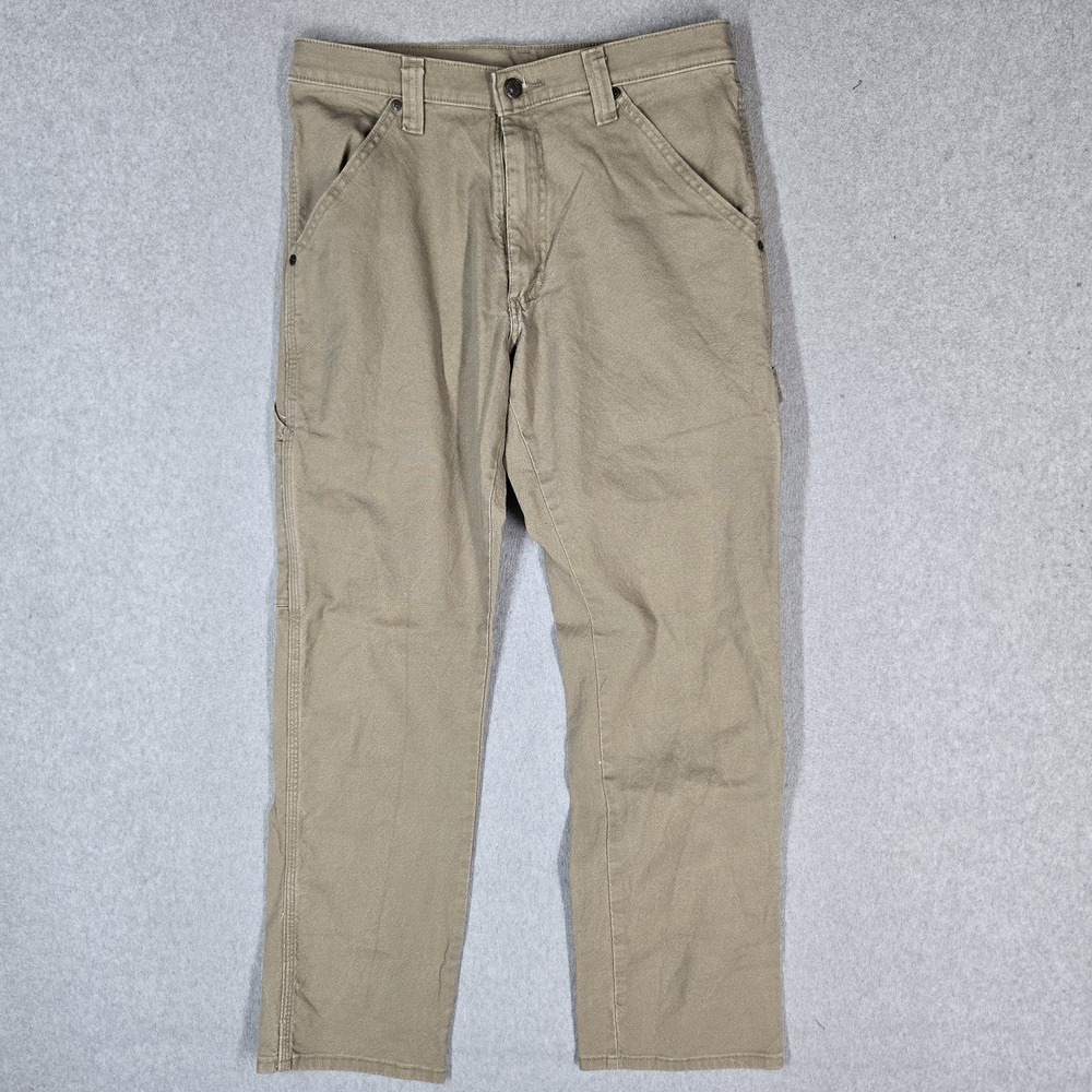 Wrangler Men Pants 30X32 Khaki Work Pants Cargo Twill 30" Inseam Logo Outdoor